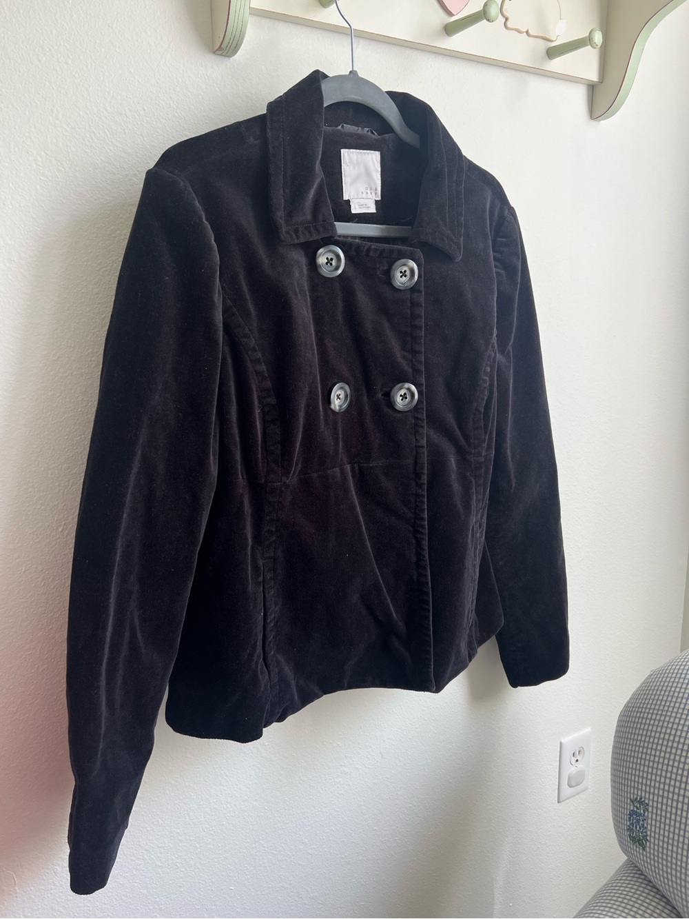 VTG Old Navy Black Velvet Double-Breasted Pea Coat